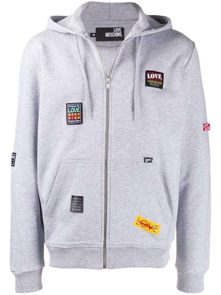 Love Moschino Logo Patch Zipped Hoodie - Grey