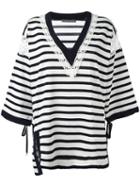 Alberta Ferretti Striped V-neck Jumper, Size: 40, White, Cotton/acetate/silk/other Fibers