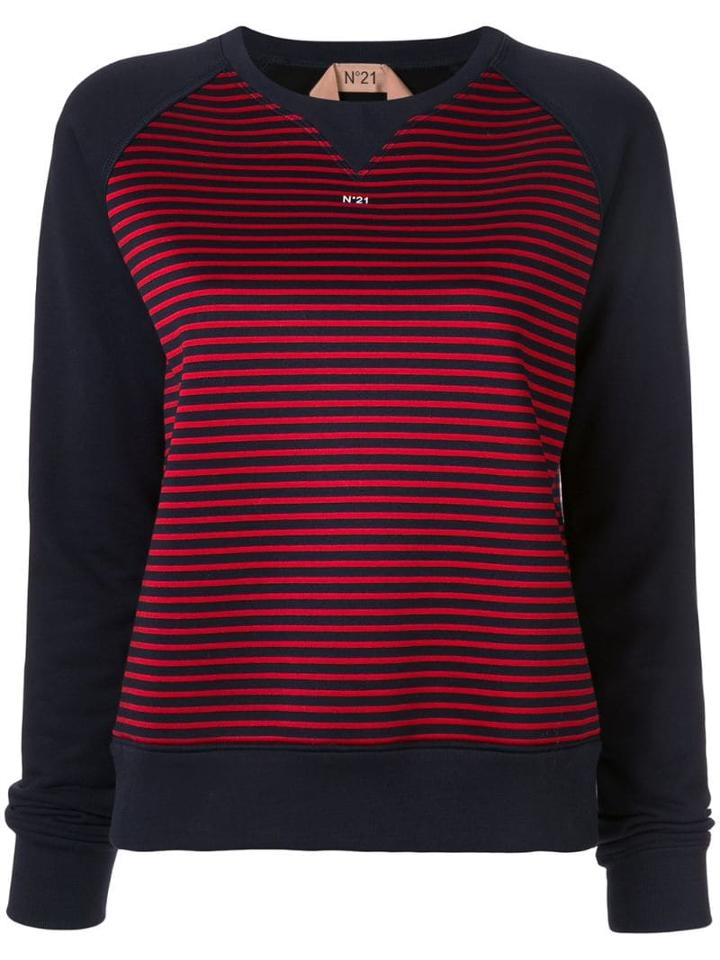 Nº21 Printed Logo Striped Sweatshirt - Blue
