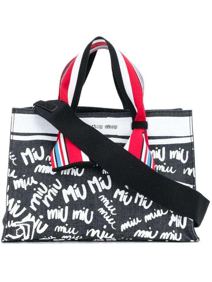 Miu Miu Printed Denim Tote - Black