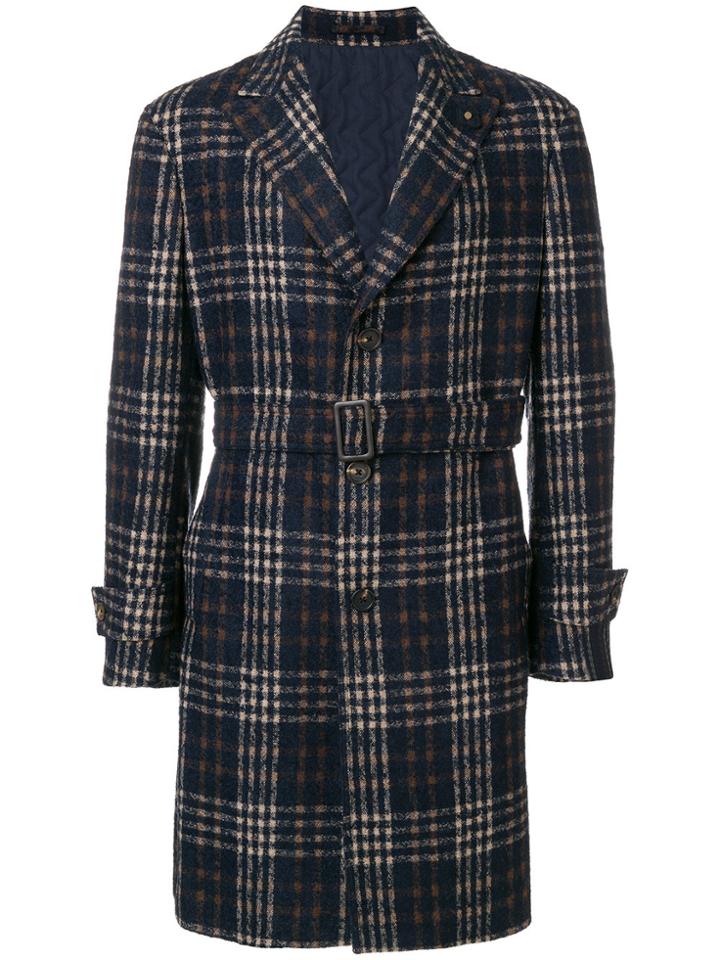 Lardini Checked Coat - Blue