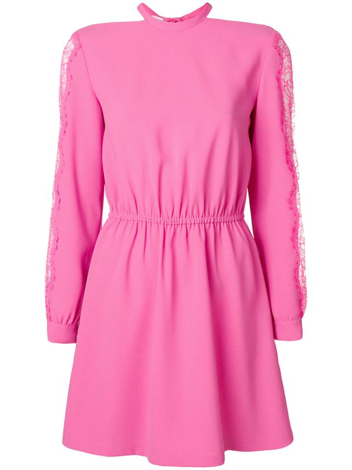 Pinko Waisted Lace Sleeve Mini Dress - Pink & Purple