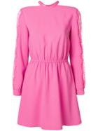 Pinko Waisted Lace Sleeve Mini Dress - Pink & Purple