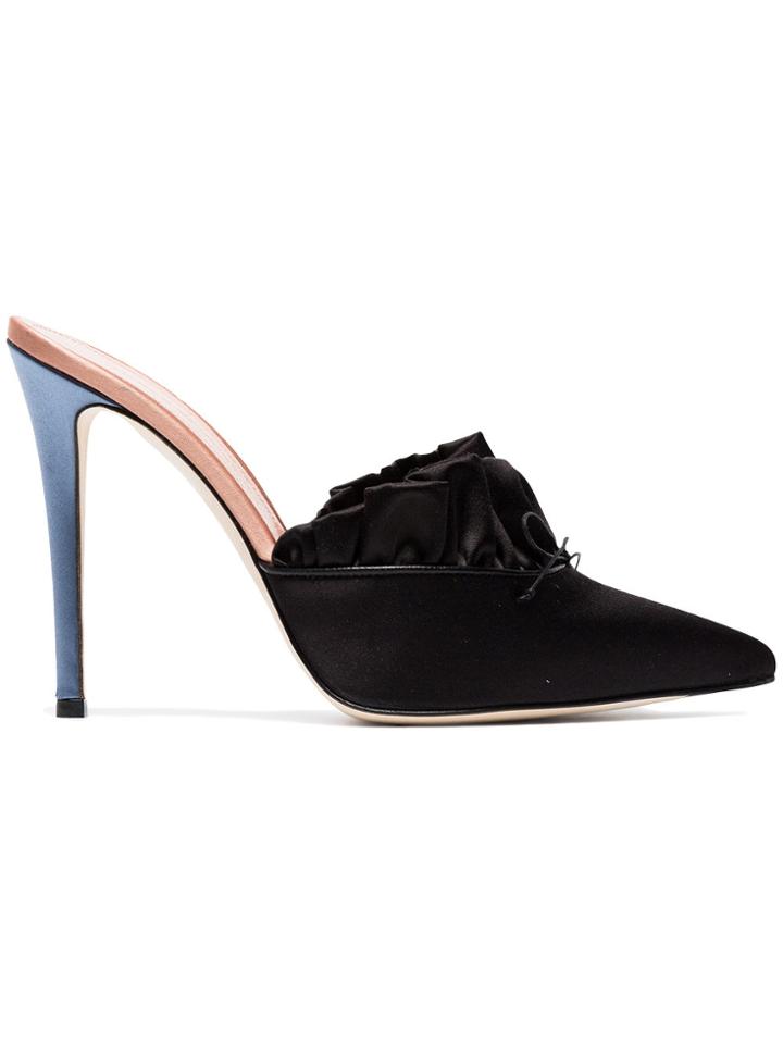 Marco De Vincenzo Black Ruffle 105 Satin Mules