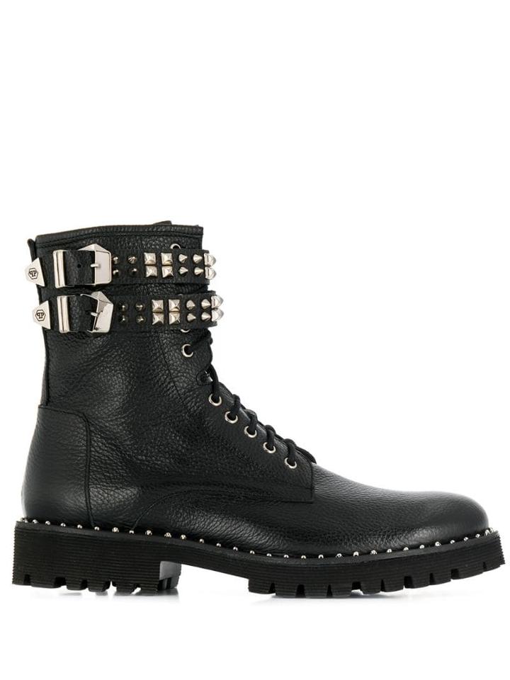 Philipp Plein Studded Combat Boots - Black