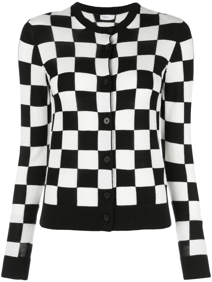 Rosetta Getty Checkered Knit Round Neck Cardigan - Black