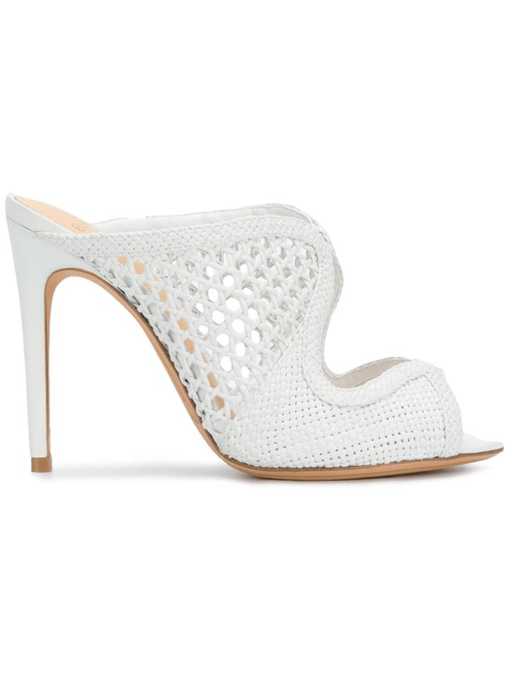 Alexandre Birman Open Toe Woven Mules - White