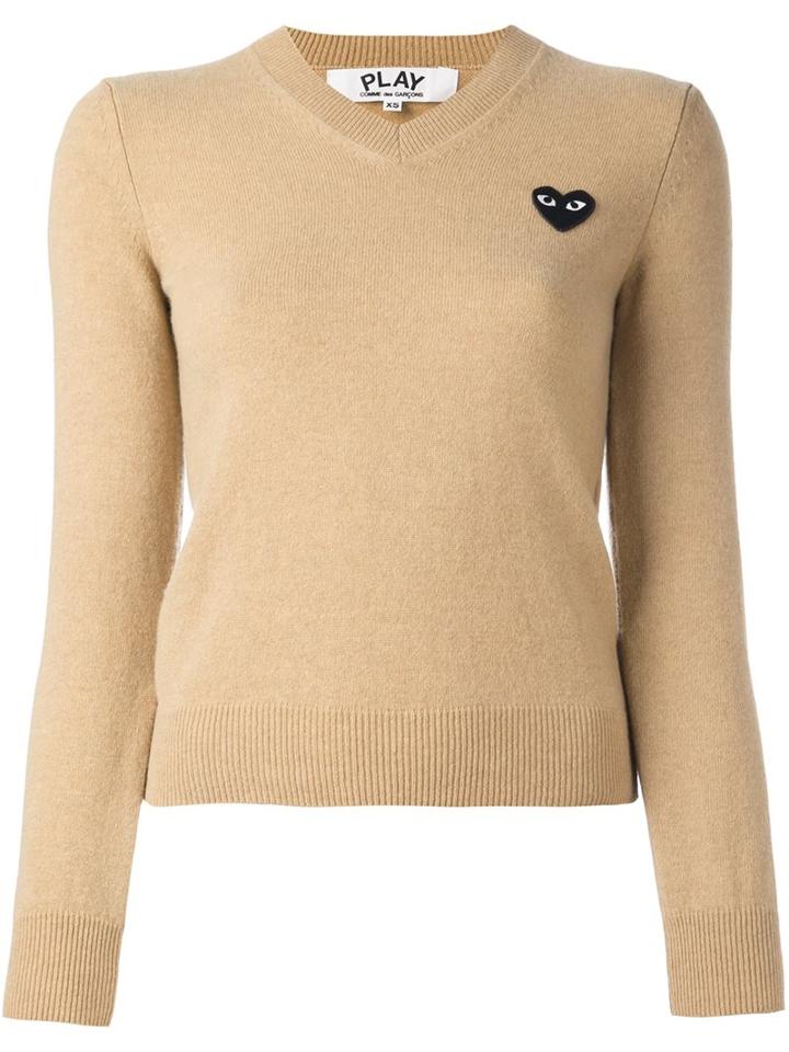 Comme Des Garçons Play Embroidered Heart Jumper, Women's, Size: Medium, Nude/neutrals, Wool
