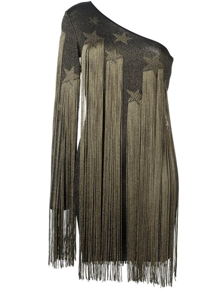 Roberto Cavalli Fringed Single Sleeved Dress, Women's, Size: 42, Black, Polyester/viscose