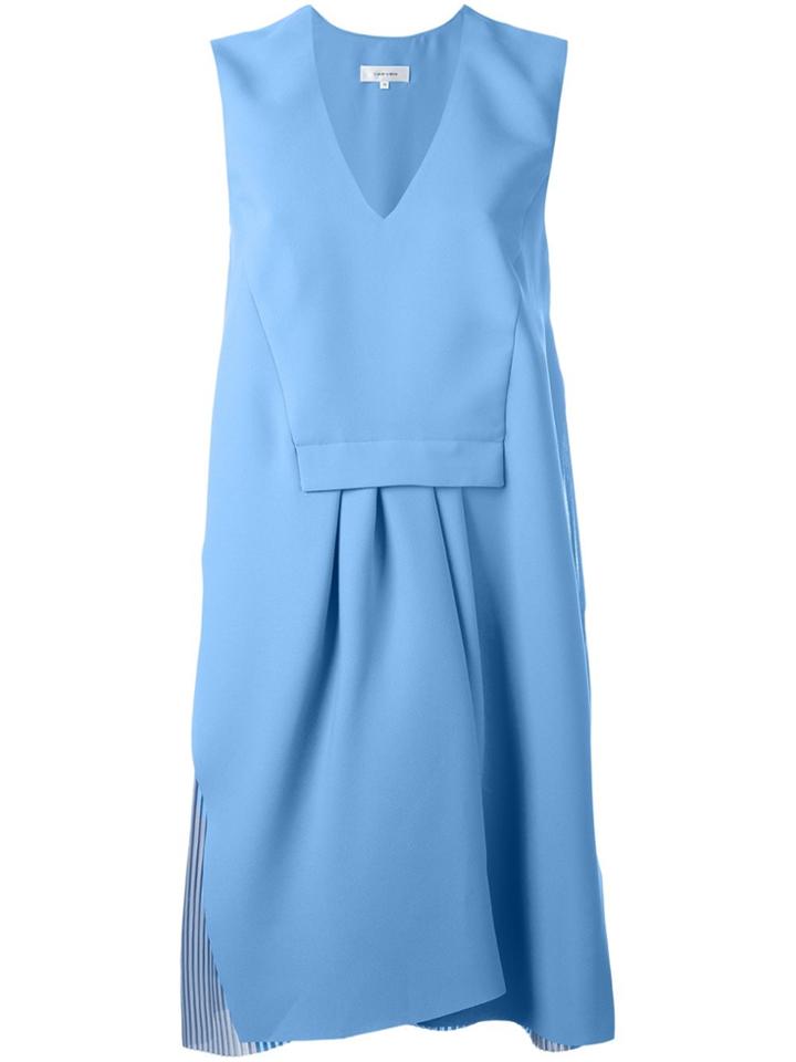 Carven Pleated V Neck Dress - Blue