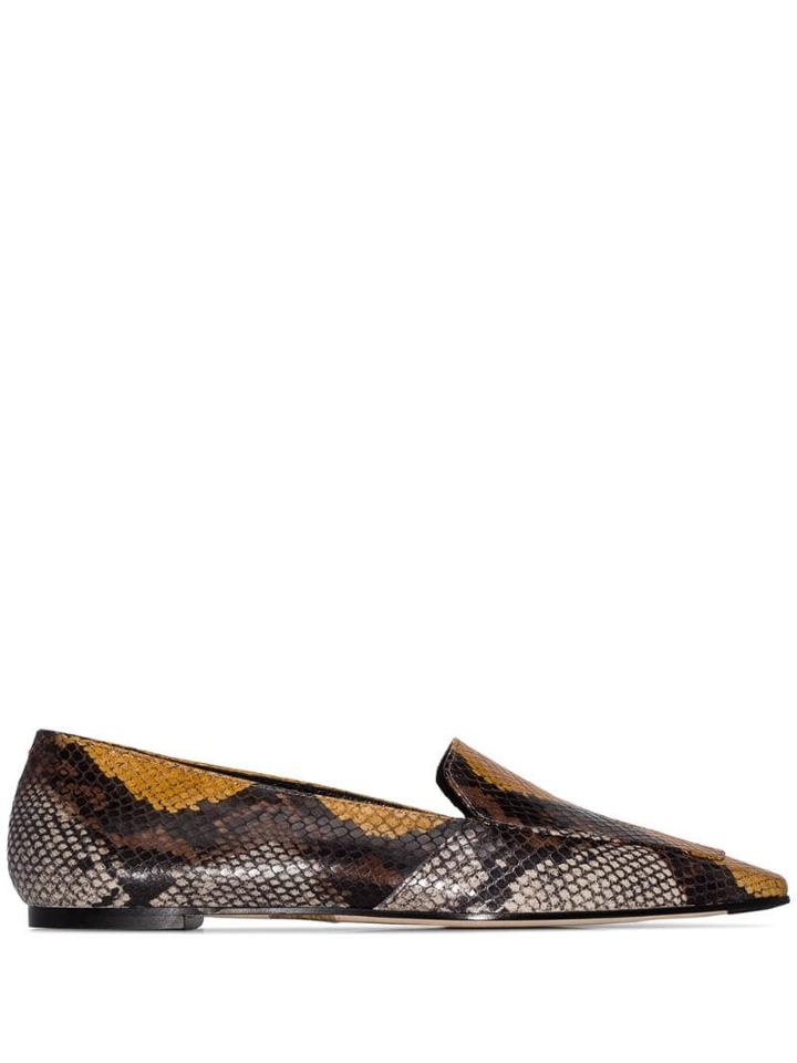 Aeyde Aurora Snake-effect Flat Loafers - Brown
