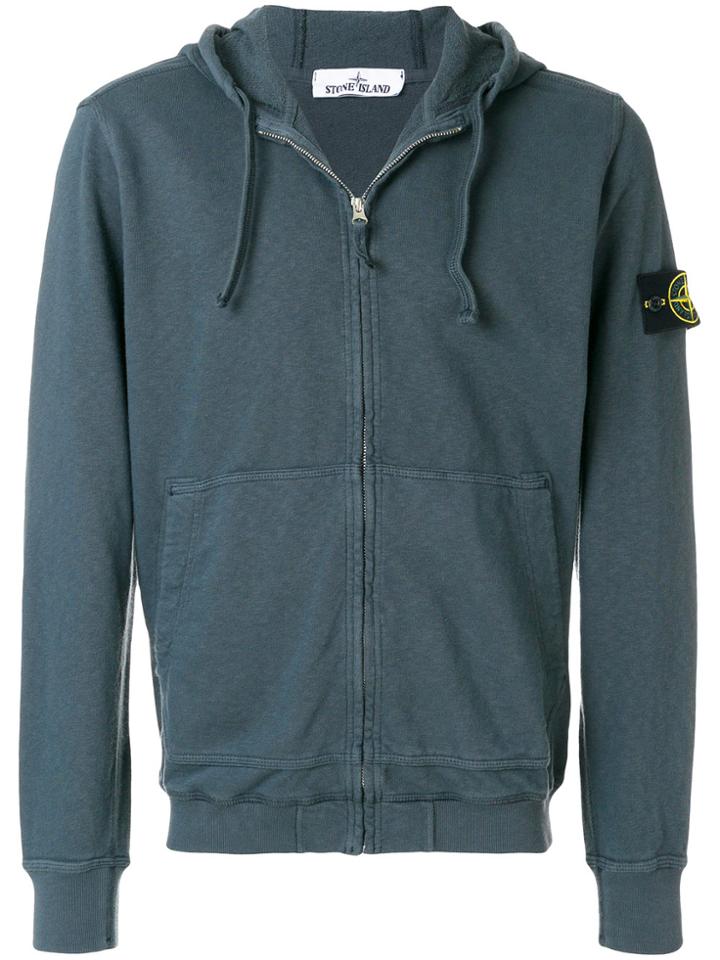 Stone Island Logo Patch Zip Hoodie - Blue