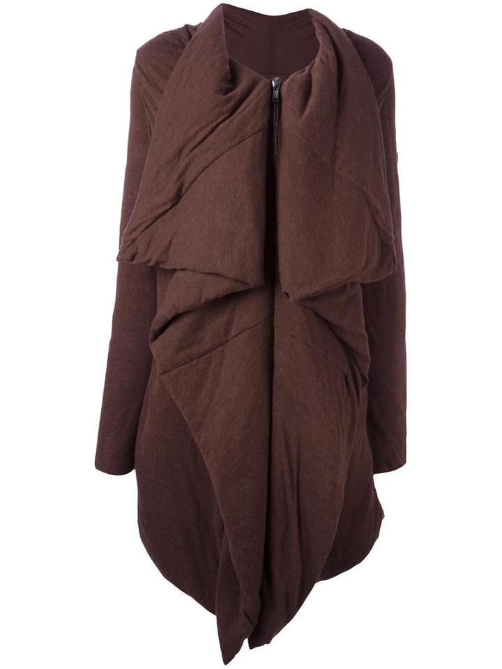 Rick Owens Lilies Asymmetric Zipped Coat, Size: 42, Brown, Polyamide/angora/wool/polyester