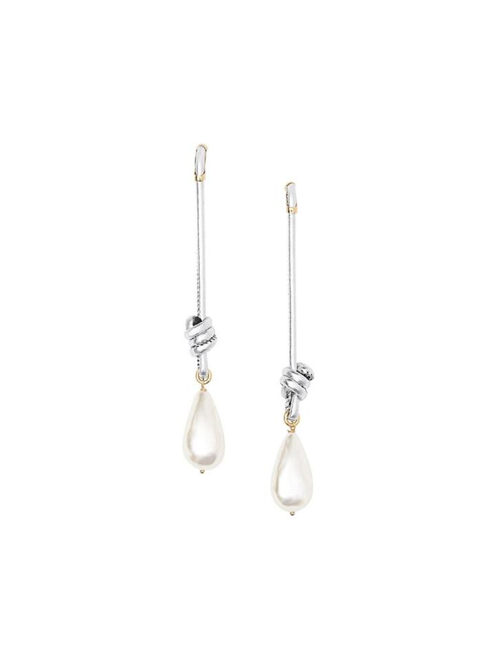 Burberry Faux Pearl Detail Leather Drop Earrings - White