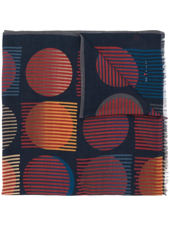 Kiton Striped Cashmere Scarf - Blue