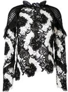 Self-portrait - Ruffled Floral Lace Blouse - Women - Polyester - 14, Black, Polyester