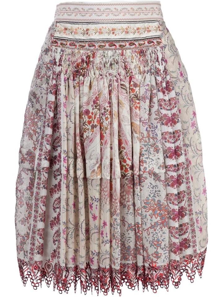 Etro Floral Print Skirt, Women's, Size: 42, Nude/neutrals, Cotton/silk
