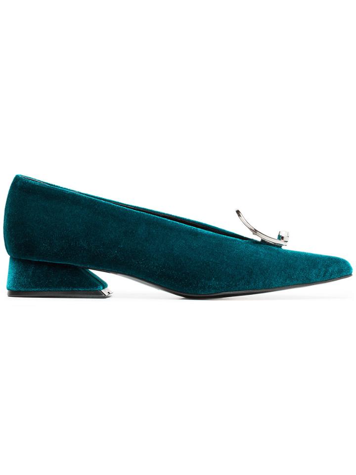 Yuul Yie Peacock Green 30 Buckle Velvet Pumps