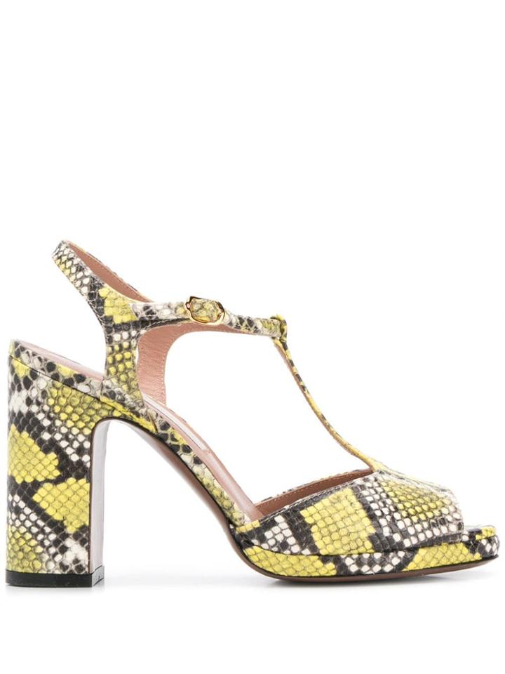 L'autre Chose Snakeskin Print Sandals - Yellow