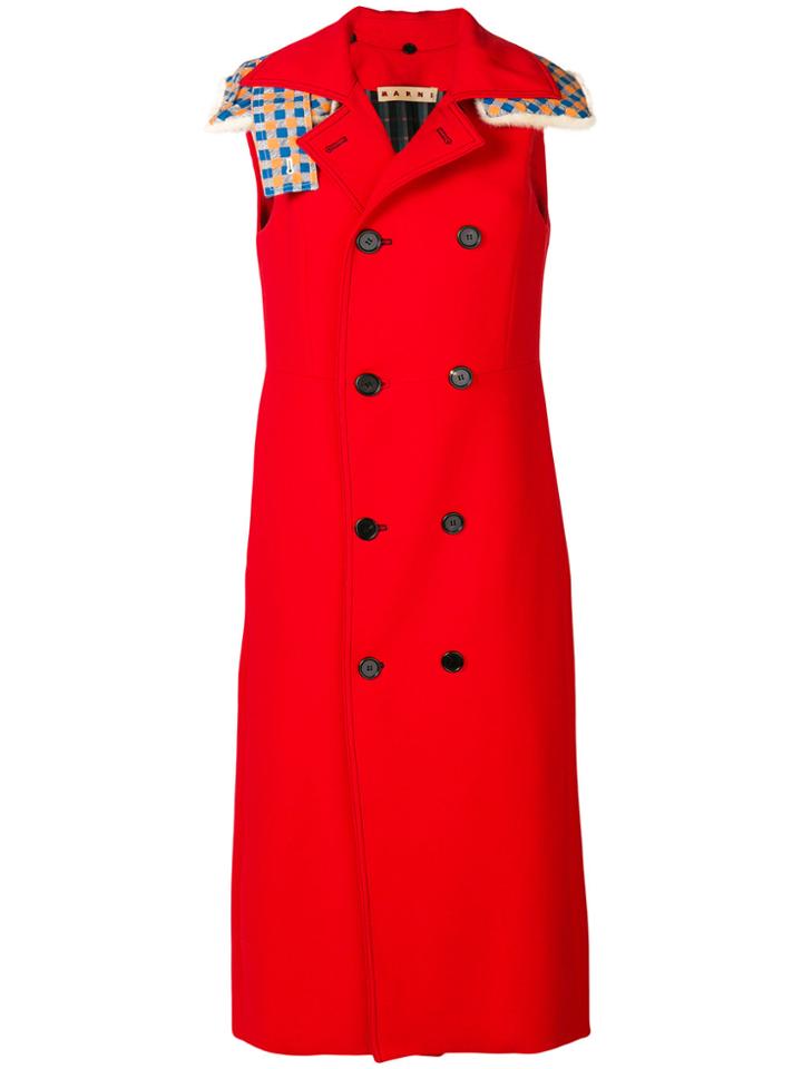 Marni Hooded Sleeveless Double Breasted Coat - Red