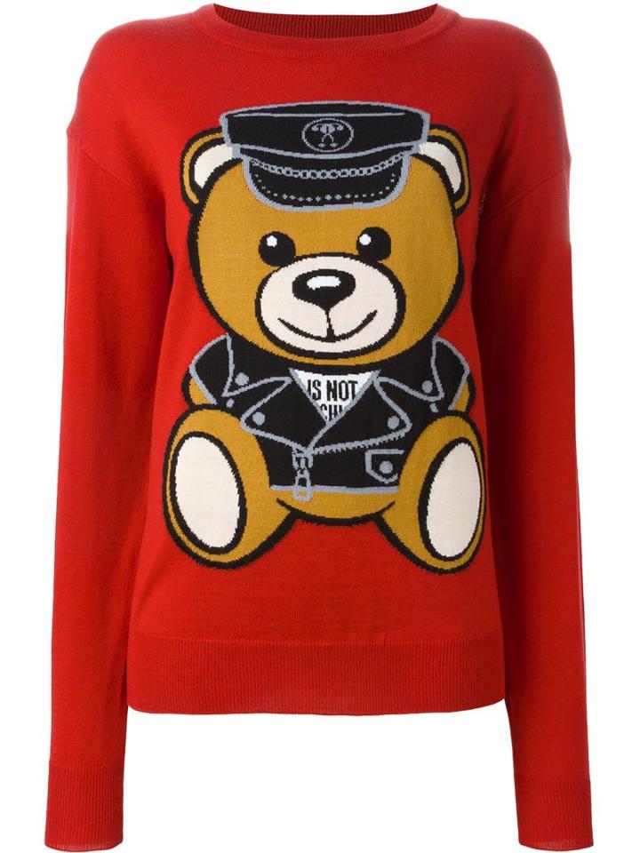 Moschino 'biker Teddy Bear' Jumper, Women's, Size: Small, Red, Virgin Wool