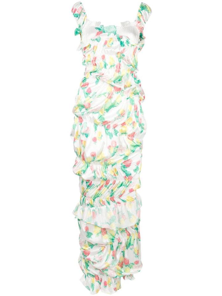 Yuhan Wang Rose Print Ruched Dress - White
