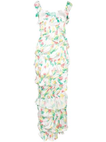 Yuhan Wang Rose Print Ruched Dress - White