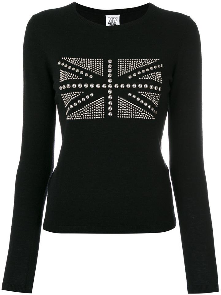 Twin-set - Studded Flag Detail Top - Women - Acrylic/polyamide/wool - L, Black, Acrylic/polyamide/wool