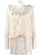 Zimmermann Lace Ruffled Mini Dress - Neutrals