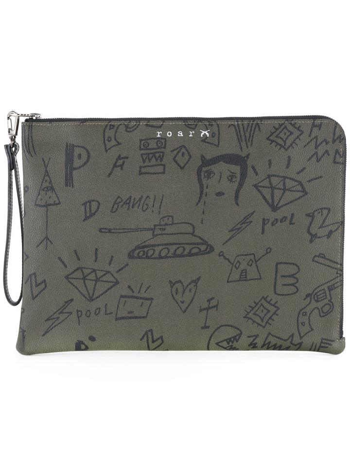 Roar - Doodle Clutch Bag - Men - Pvc - One Size, Green, Pvc