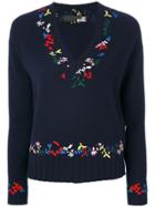 Love Moschino V-neck Embroidered Jumper - Blue