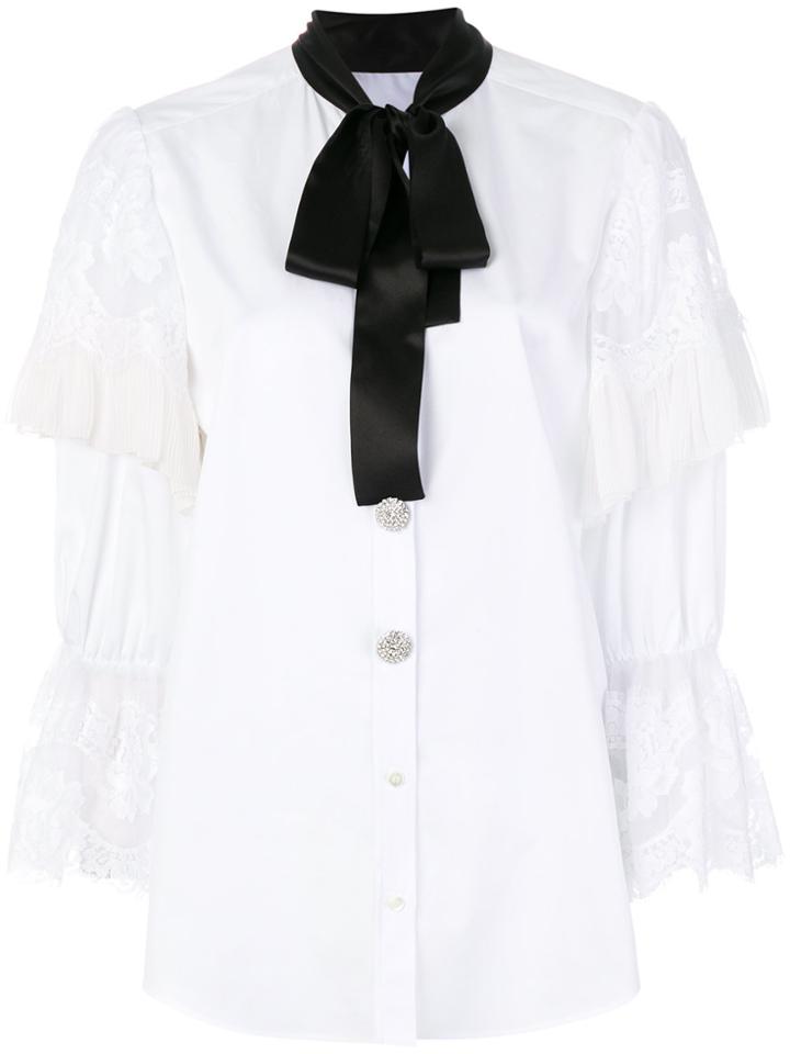 Dolce & Gabbana Frill Trim Sleeves Shirt With Pussy Bow - White