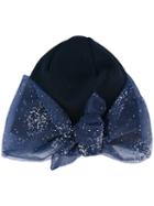 Federica Moretti Glitter Bow Detail Beanie, Women's, Blue, Polyester/cotton