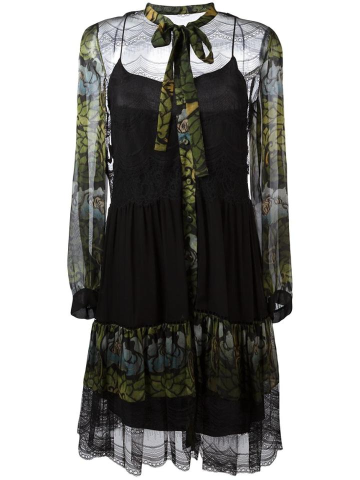 Alberta Ferretti Floral Print Sheer Dress - Black
