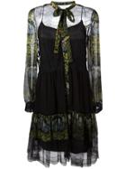 Alberta Ferretti Floral Print Sheer Dress - Black