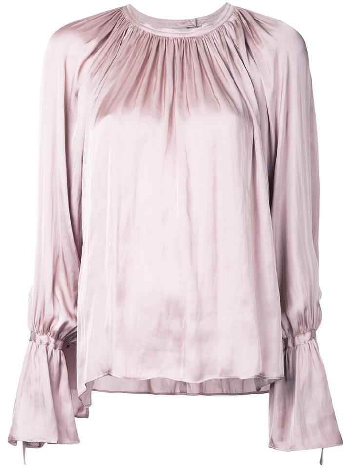 Cityshop - Gathered Neck Blouse - Women - Polyester - One Size, Pink/purple, Polyester