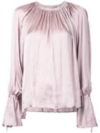 Cityshop - Gathered Neck Blouse - Women - Polyester - One Size, Pink/purple, Polyester