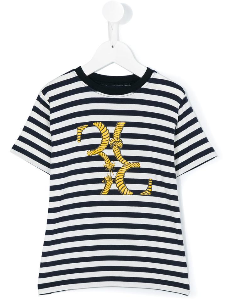 Billionaire Kids Striped Print T-shirt, Boy's, Size: 8 Yrs, Blue