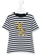 Billionaire Kids Striped Print T-shirt, Boy's, Size: 8 Yrs, Blue