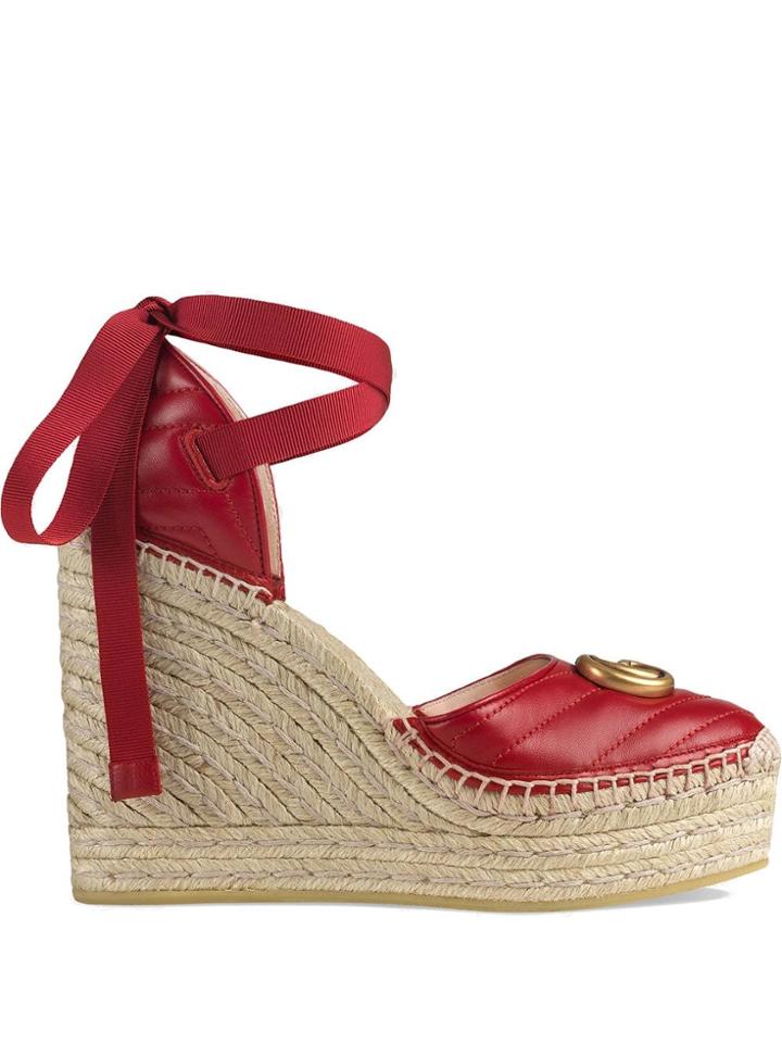 Gucci Leather Platform Espadrille - Red