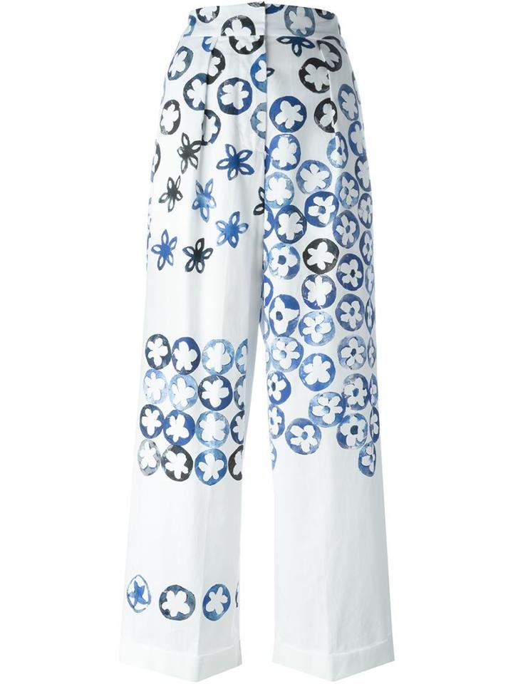Ports 1961 Painted Effect Floral Print Wide Leg Trousers, Women's, Size: 42, White, Cotton