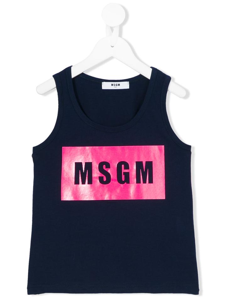 Msgm Kids - Logo Print Tank Top - Kids - Cotton - 10 Yrs, Blue