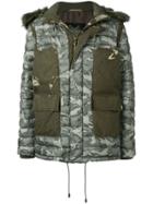 Mr & Mrs Italy Fur Trimmed Hood Padded Coat - Green