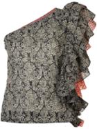Rosie Assoulin Ruffled One-shoulder Floral Top, Women's, Size: Xs, Black, Cotton/rayon