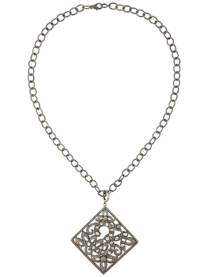 Elise Dray Filigree Diamond Pendant Necklace, Women's, Metallic