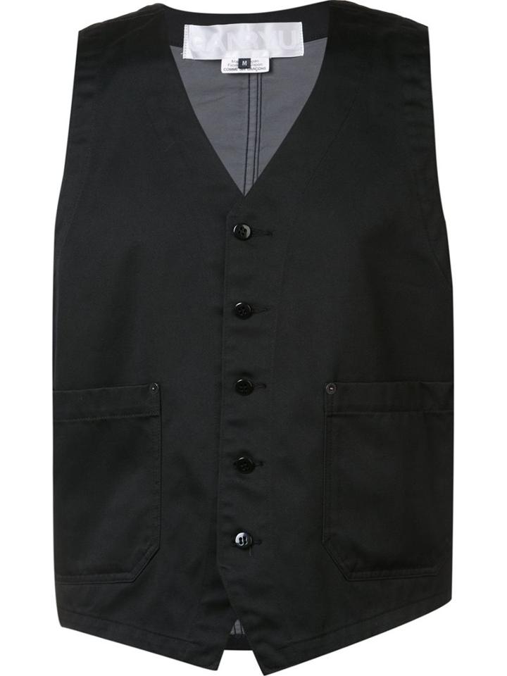 Ganryu Comme Des Garcons Buttoned Waistcoat, Men's, Size: Medium, Black, Cotton/polyester
