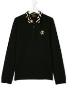 Roberto Cavalli Kids Teen Pattern Collar Polo Shirt - Black