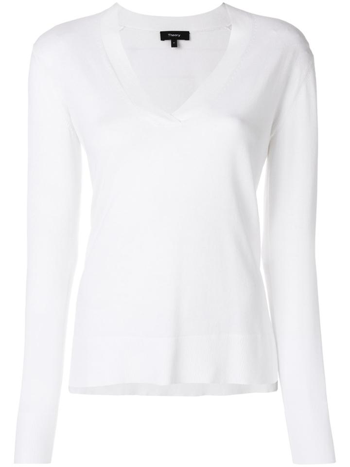 Theory V-neck Loose Sweater - White