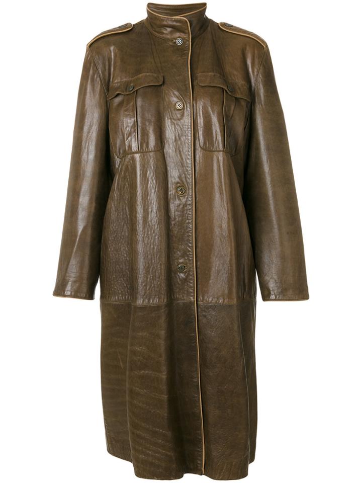 Versace Vintage High Neck Midi Coat - Brown