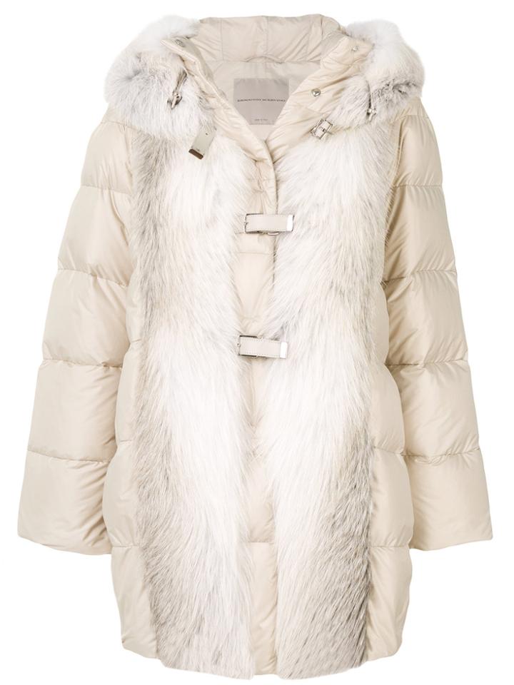 Ermanno Scervino Fur Trim Padded Coat - Nude & Neutrals